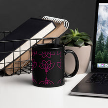 Load image into Gallery viewer, Unique flower design |  black glossy mug

