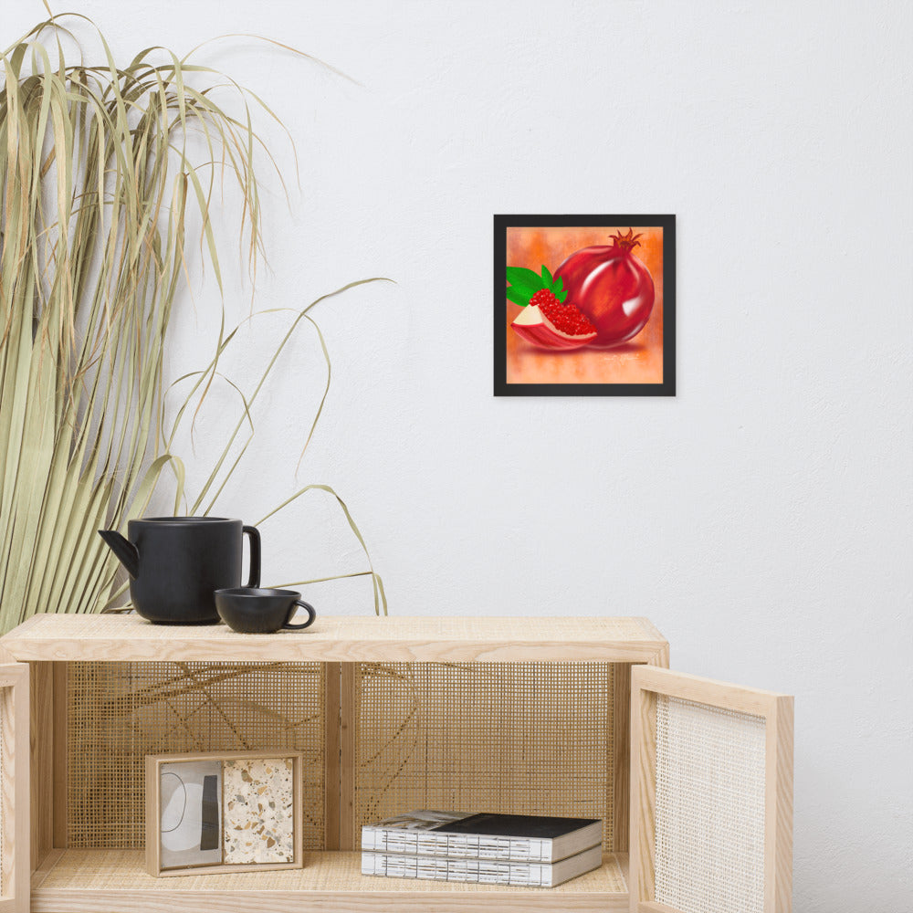 Pomegranate fruit painting 10 x 10” Framed Art